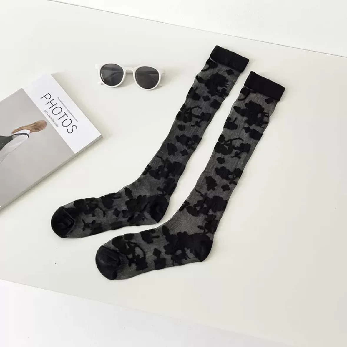 Bas à fleurs rétro pour femmes, nouvelle mode, chaussettes empilées, confortables, décontractées, dentelle, verre, injCalf, 3/6 paires