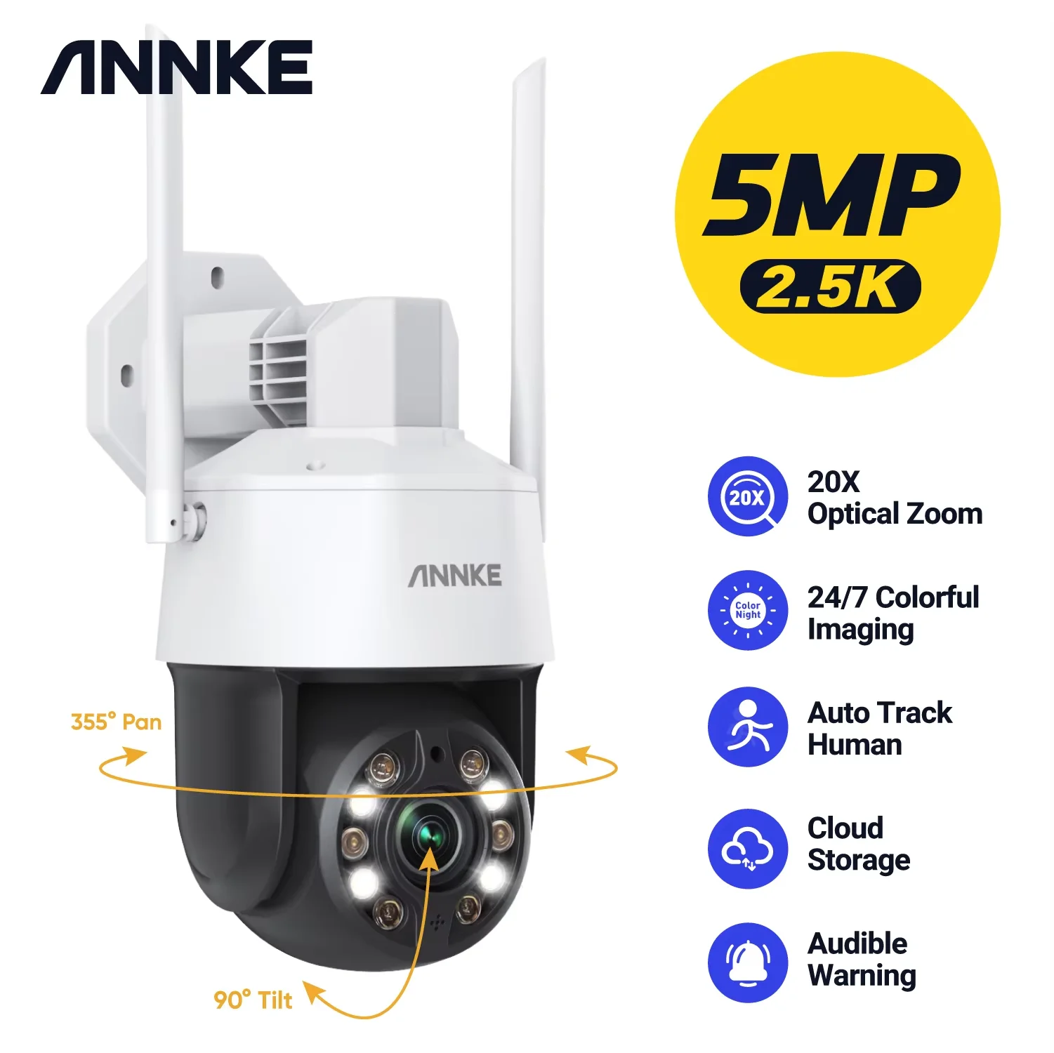 Annke 20X Optical Zoom PTZ IP Camera With Alexa 5MP Wifi IP Camera With Human Tracking Two Way Audio Video Surveillance Cameras