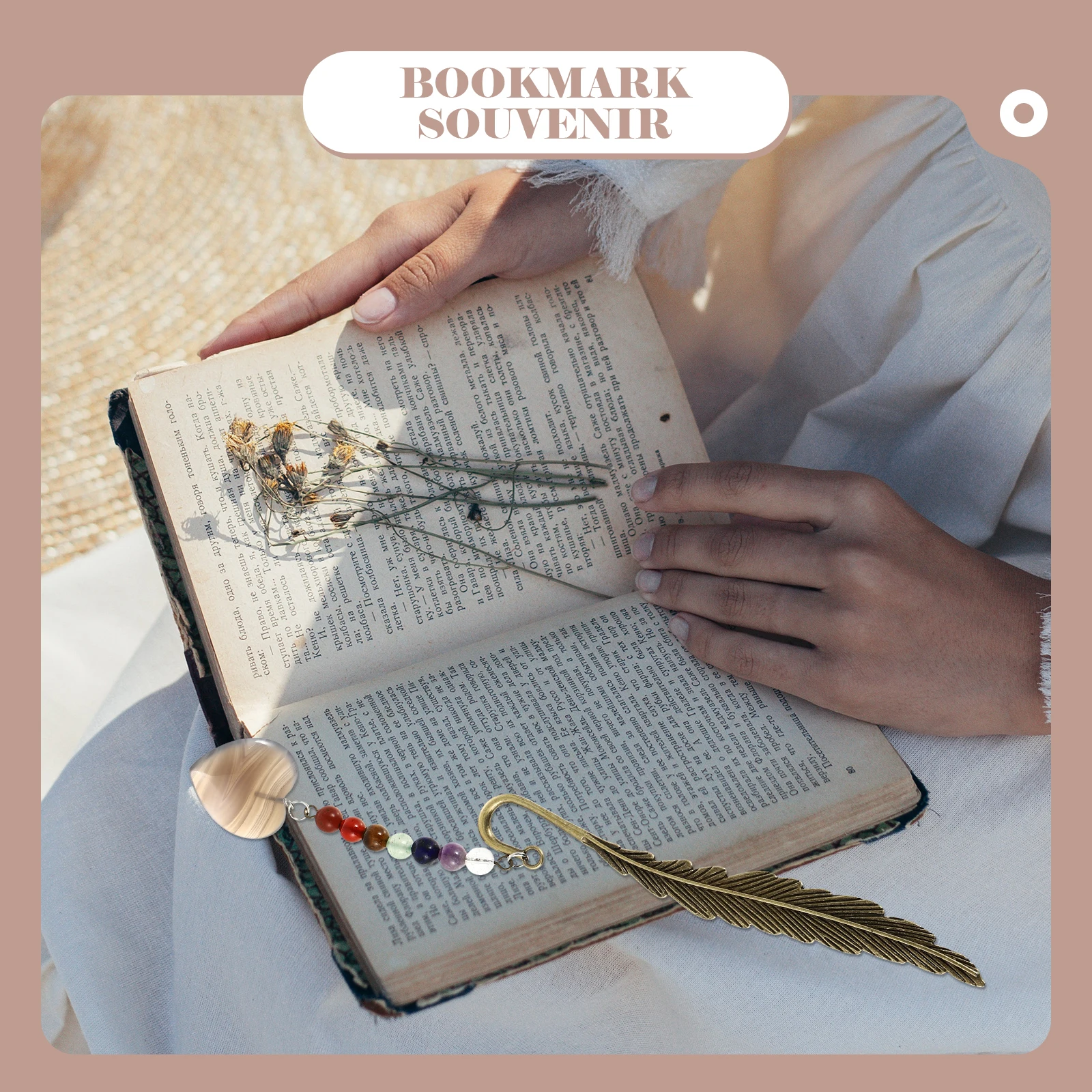 ที่คั่นหนังสือหินธรรมชาติพรีเมียม รูปทรงขนนกโลหะ ที่คั่นหน้าหนังสือตกแต่ง สำหรับนักอ่าน ของขวัญ สไตล์วินเทจ สีสันสดใส