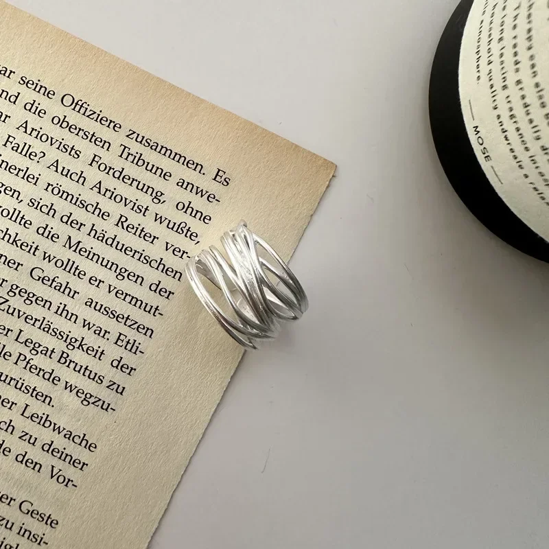 Women's 925 Sterling Silver Open Geometric Ring, Handmade