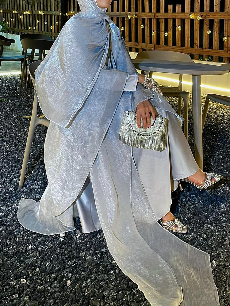 

Suspender Dress and Shawl Ladies Casual Suit New Spring Muslim Women's Two Piece Set Elegant Temperament Solid Color Robe Outfit