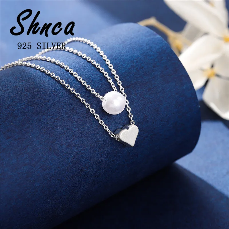 Wedding New Hot Sale Love Heart Gloss Pearl Multilayer Multilayer 925 Sterling Silver Necklaces For Women Girl Gift XN082