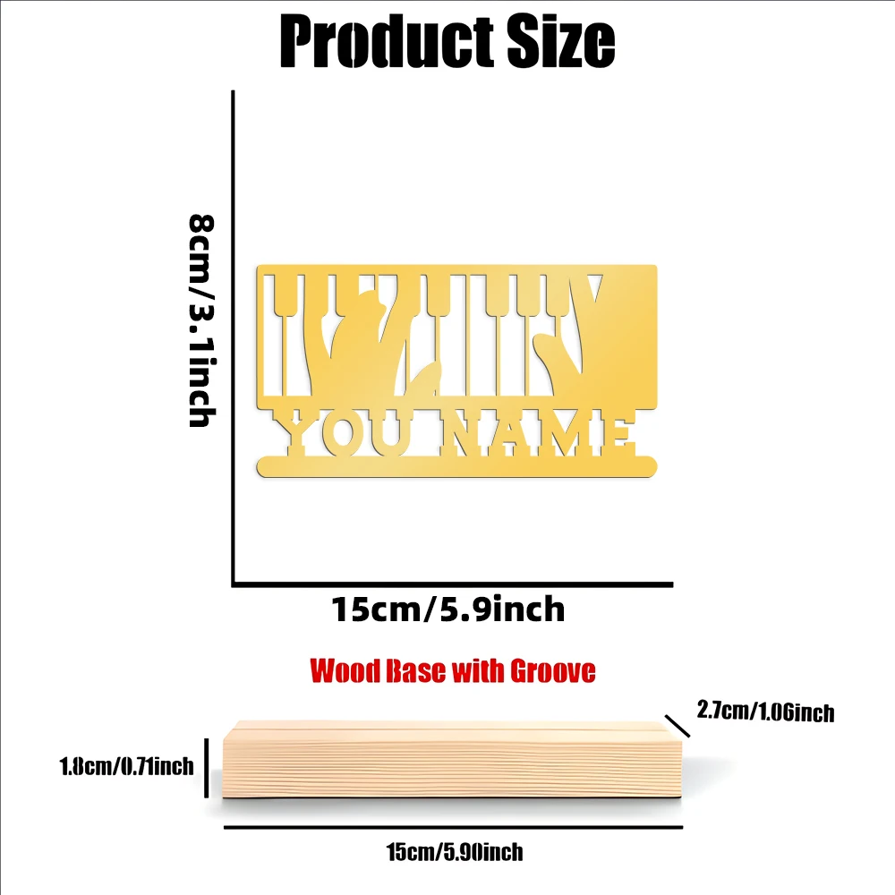 1 قطعة مفاتيح البيانو الحديثة لعب اسم مخصص تمثال معدني زخرفة معدنية مع قاعدة خشبية النحت المعدني الحرف الفنية مع قاعدة خشبية #2