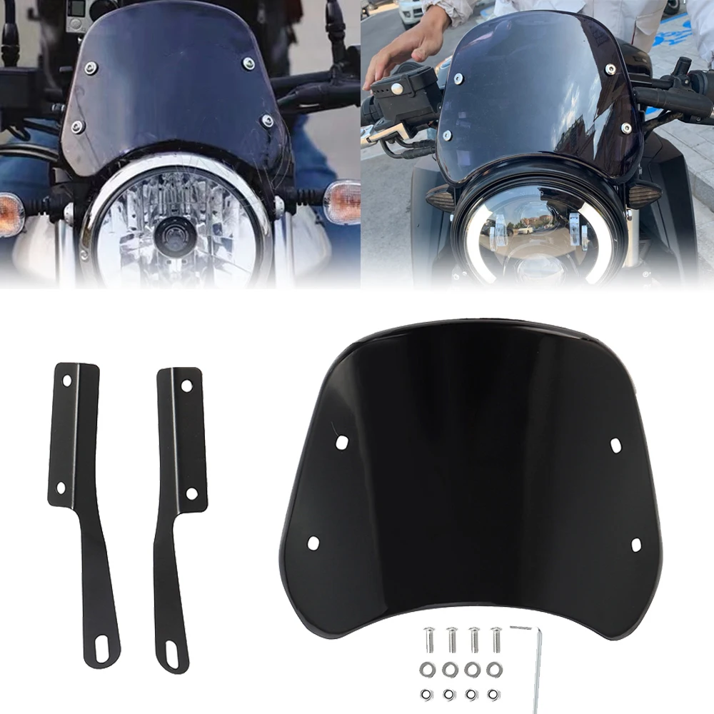 For Yamaha Kawasaki Suzuki Cafe Racer For Harley Honda Motorcycle Universal Black Windshield Wind Deflector Windscreen Fairing image 4