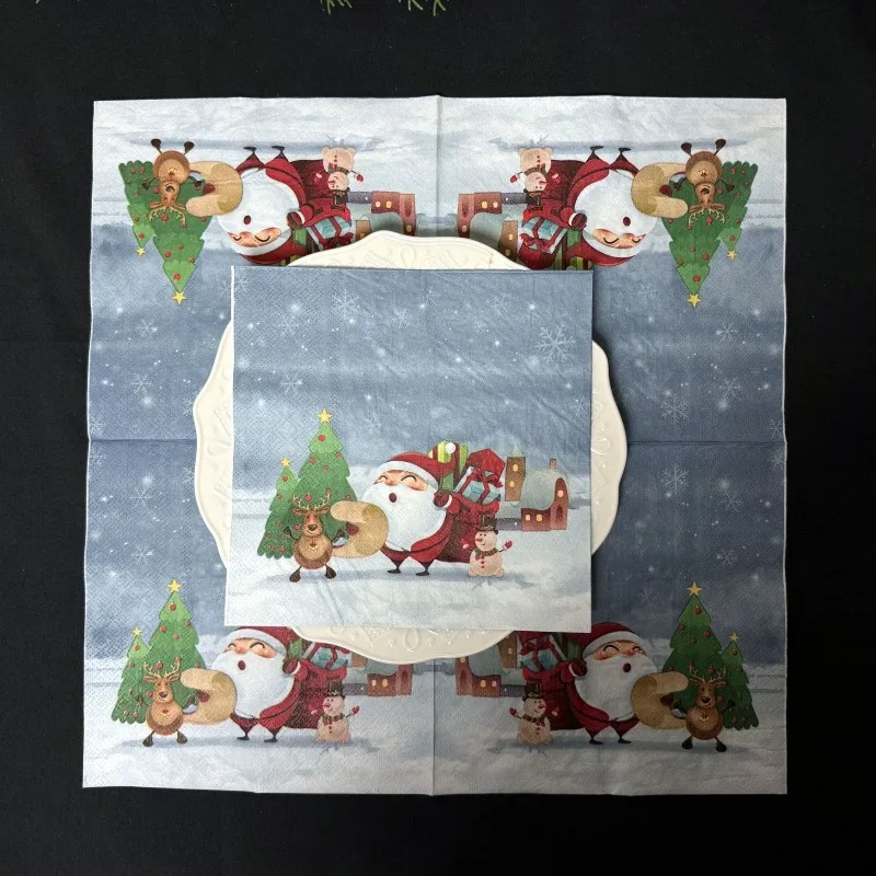 20Pcs 2Ply 33cm Christmas Napkins Santa Reindeer Snowman Disposable Paper Napkins for Party Decor