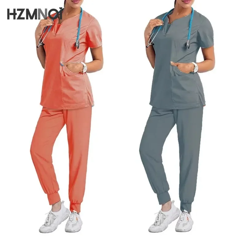 Uniformen World Scrubs für Damen, Set aus Stretch-Peeling-Oberteil und Hose mit 6 Taschen, Yoga-Bund, Anti-Falten, schmale Passform