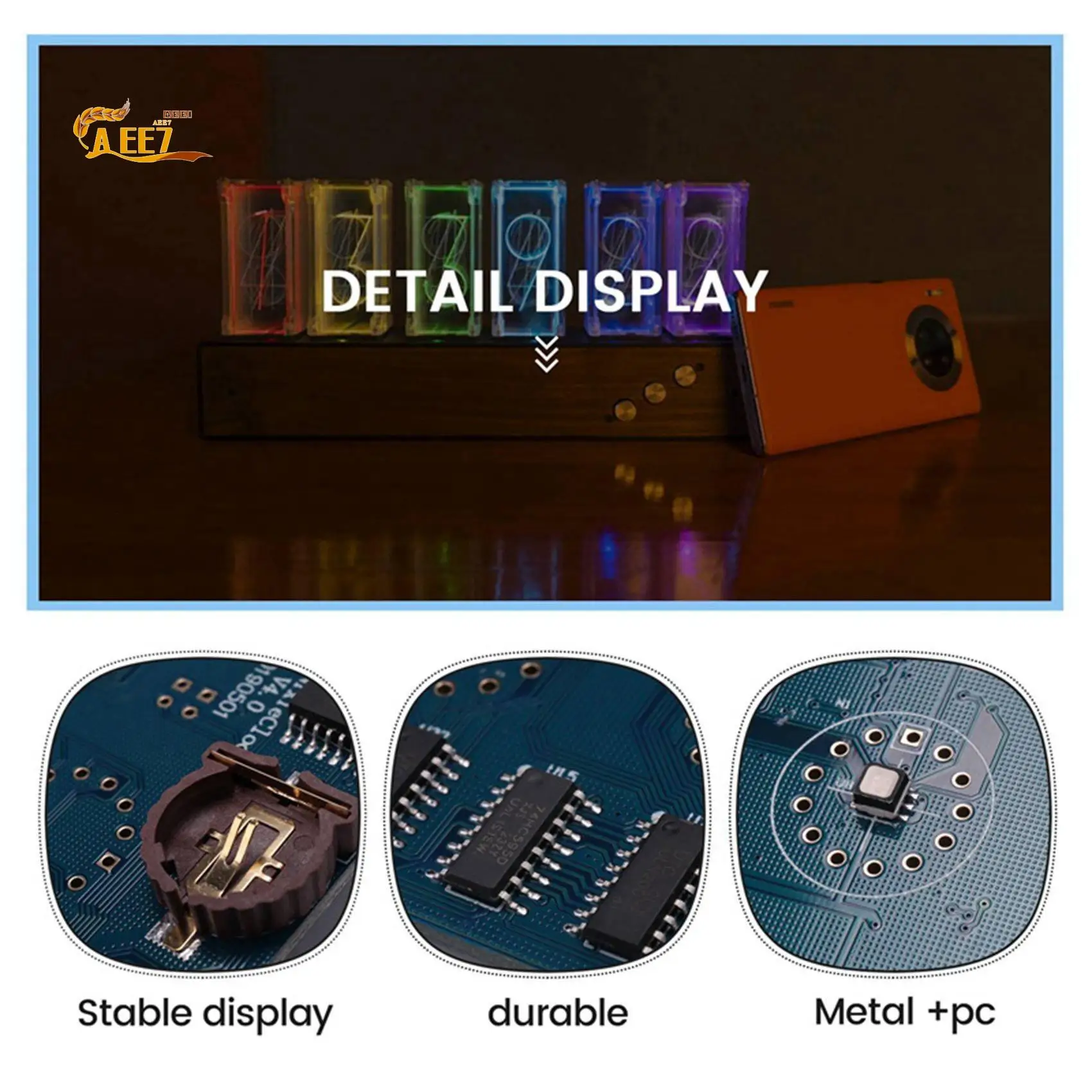 AEE7-DIY In14 In4 Nixie Tube Clock Digital LED Kit de placa de circuito de presente, PCBA sem tubos