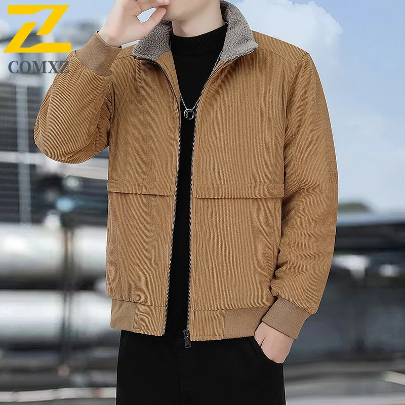 

COMXZ Мужская стеганая куртка Универсальная воротник-стойка для работы на открытом воздухе Утолщенная теплая парка Повседневный стиль Легкая зимняя верхняя одежда