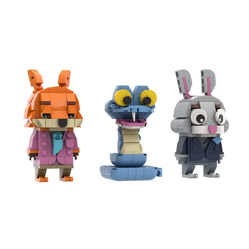 MOC 토끼 경찰 인형 브릭 동물 도시 영화 여우 뱀 토끼 액션 피규어 블록 모델 조립 장난감 어린이 DIY 선물