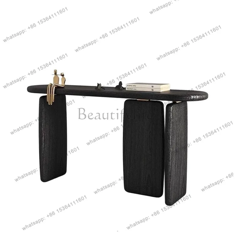Wabi Silent Wind Curved Solid Wood Entrance Table Black Modern Against the Wall Simple Chinese Entrance End View Table