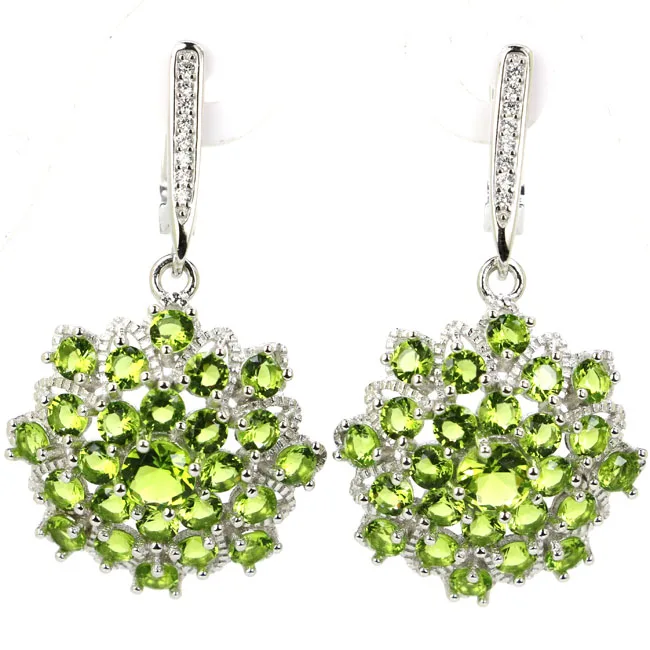 

40x22mm Fancy 8.1g Aquamarine Kunzite Tanzante Peridot Topaz Tourmaline CZ Woman's Wedding 925 Solid Sterling Silver Earrings