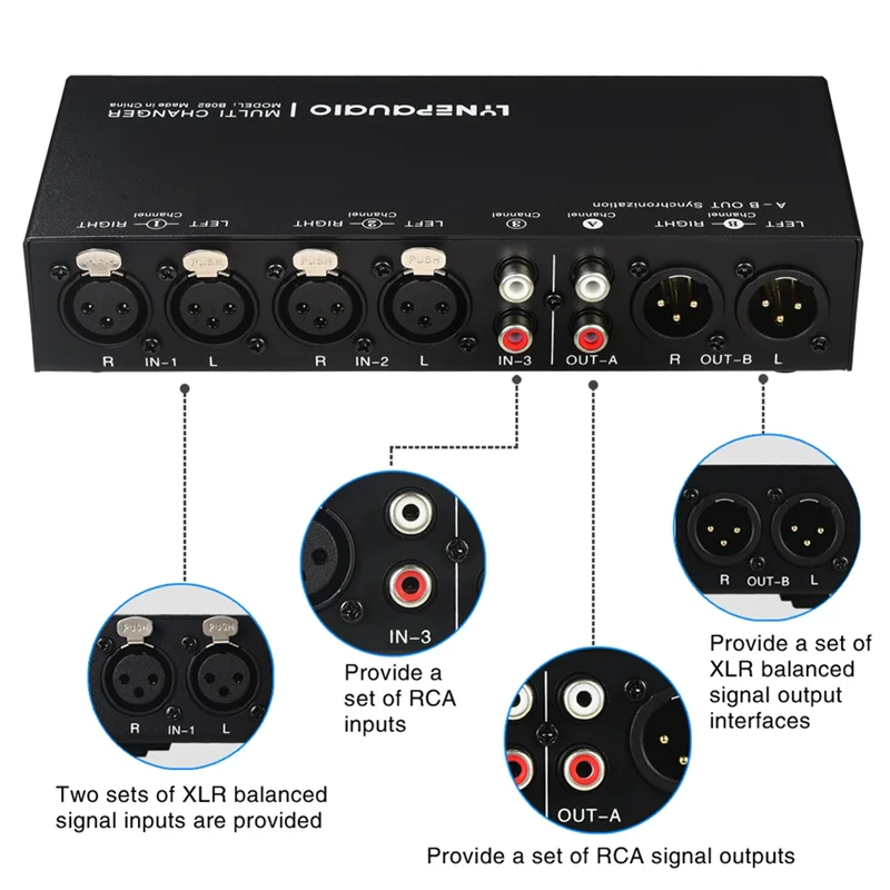LYNEPAUAIO Front Active Speaker Volume Controller 3 In 3 Out Fully Balanced Audio Signal Selector Switcher XLR Switcher Passive-
