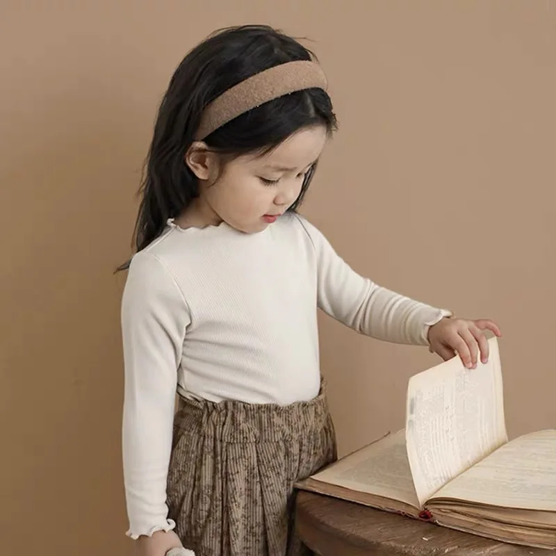 الفتيات الكورية قاع قميص الأطفال الربيع والخريف الفطريات حافة الداخلية أعلى فتاة صغيرة طويلة الأكمام قاع قميص #3