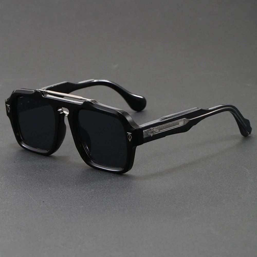 Atmospheric Art Style Double Bridge Square Sunglasses Frame With Designer Decorations Suitable For Both Men And Women