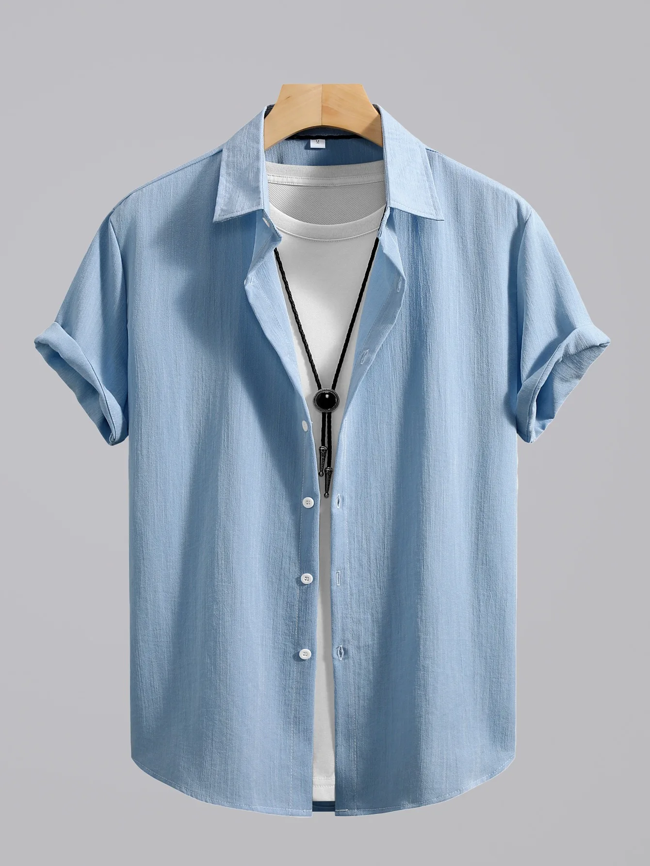 Men's Shirt Solid Color Textured Short Sleeve Lapel Button Shirts Summer Beach Vacation Casual Tops Men Clothing