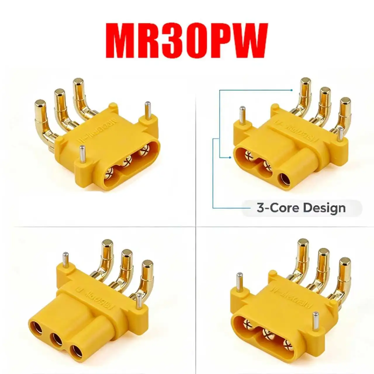 MR30PW‑F MR30PW‑M 3‑Core 90 Degree Horizontal Bent Pin Plug Male Female PCB Connector for RC Multicopter FPV Lipo Battery ESC