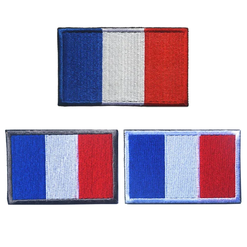 France French IR Infrared Reflective Flag Patch Embroidery FRA Appliqued PVC Rubber Flags Decorative Stickers For Clothing Cap