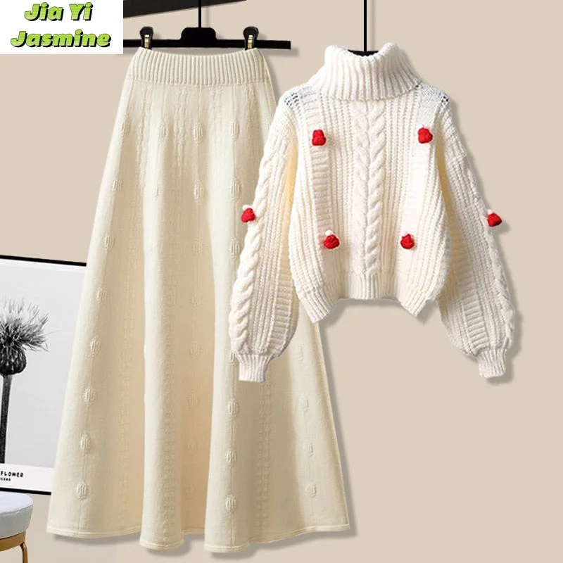 

Large Size Winter Set Women's New Style Small Fragrance Age Reducing Sweater Waist Cinching and Slimming Half Skirt 2-piece Set