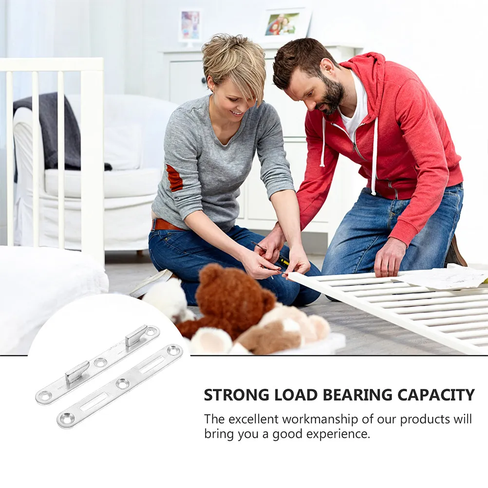 6Sets Bed Rail Hinge Fasteners Thickened Iron Connecting Brackets Heavy Duty Bed Frame Hardware Furniture Accessories