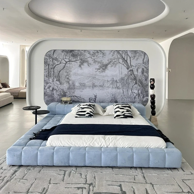 Fancy European Bed Minimalist Luxury Tatami Lounge Bed Two Persons Floor Camas De Matrimonio Dormitorio House Accessories
