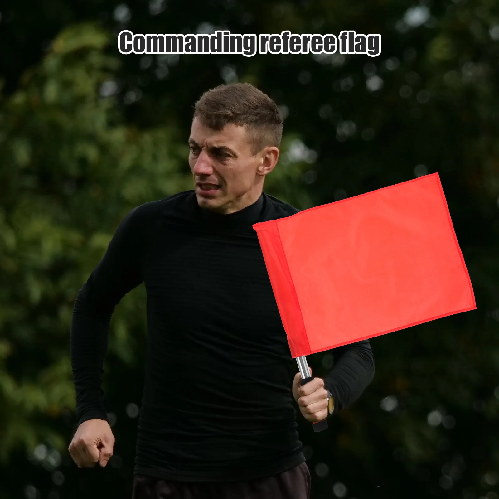 

4Pcs Referee Flag Durable Waterproof Cloth Sponge Handle Stainless Steel Pole for Sports Match Red Waving Flag