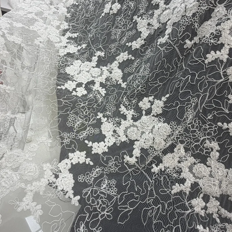 New Designer - crafted High - end Rose Flower Lace for Base Layer Premium Lace Fabric for Luxury Wedding and Fashion Dresses