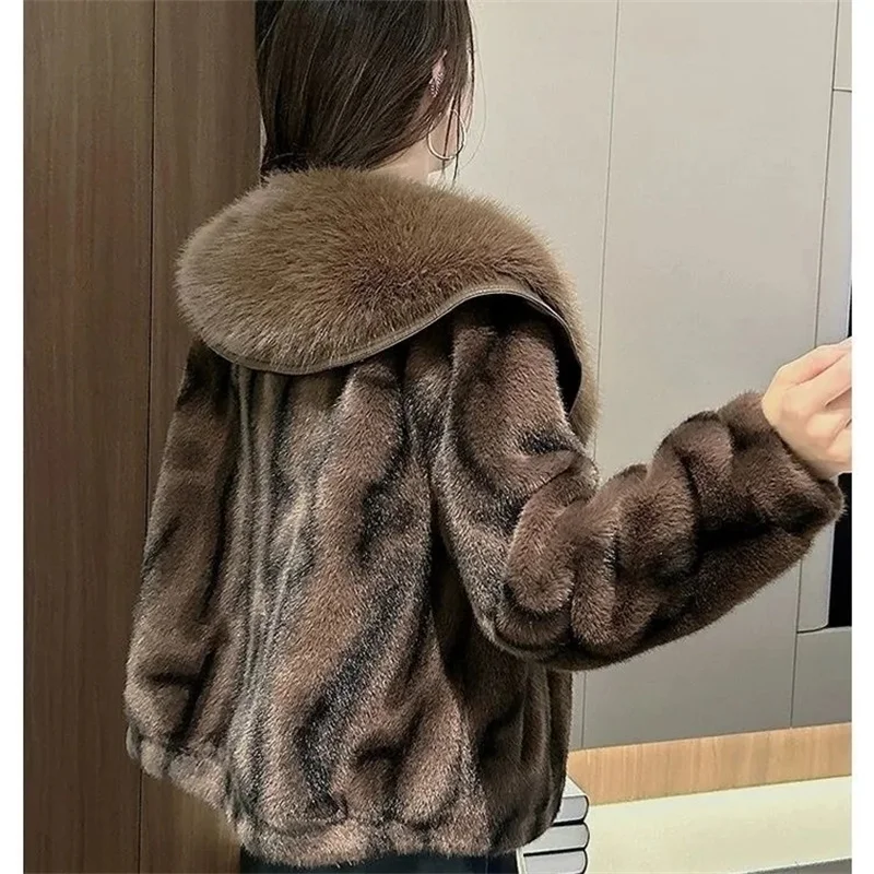 High-End Mink Fur 2026 New Short Thicken Trendy One-Piece Leopard Print Fashion Faux Fur Coat Jacket Female Leopard Print Jacket