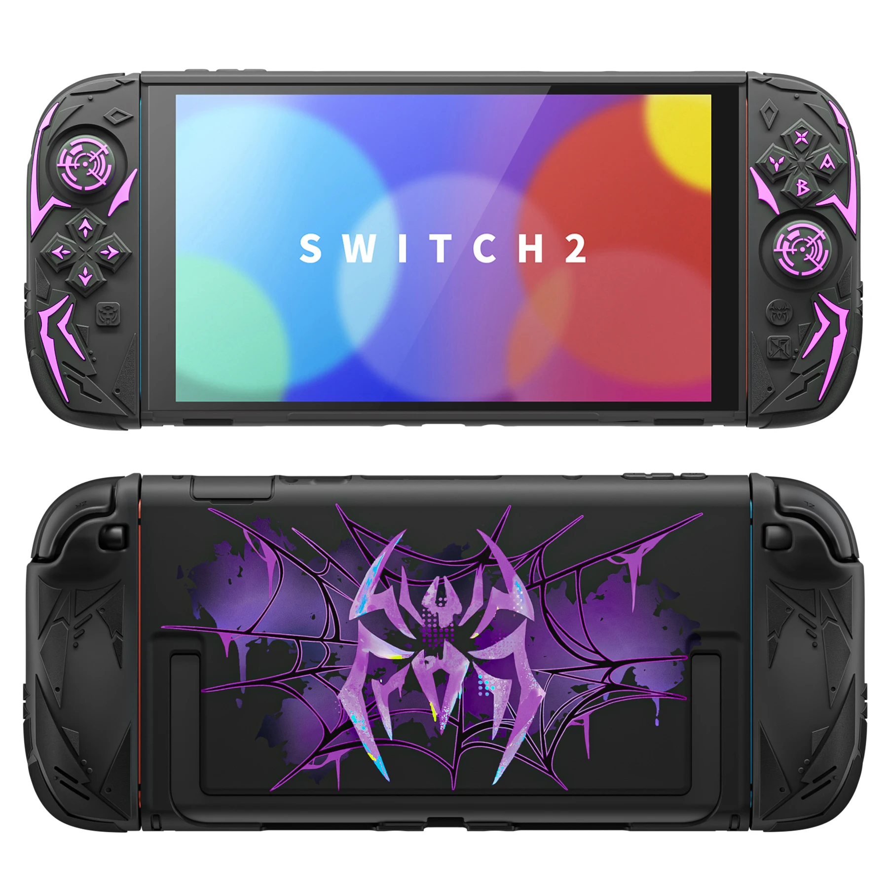 

PlayVital Cyber Spider Protective Case for Nintendo Switch 2, Ergonomic Anti-slip Silicone Grip Covers, Dockable Hard Black Case