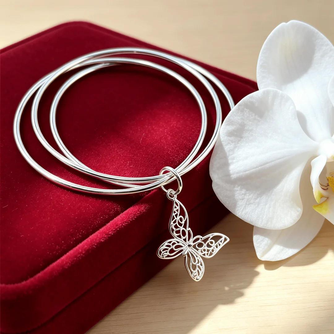 Luxury designer 925 Sterling Silver vintage Butterfly Bangles Bracelets for Women Fashion Jewelry Party Wedding Birthday gifts