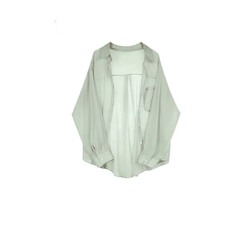 Women Summer Thin Sunscreen Shirts Stripe Sling Wide Leg Pants Three Piece Set 2025 New Lady Green Blouse Vest Trousers Outfits