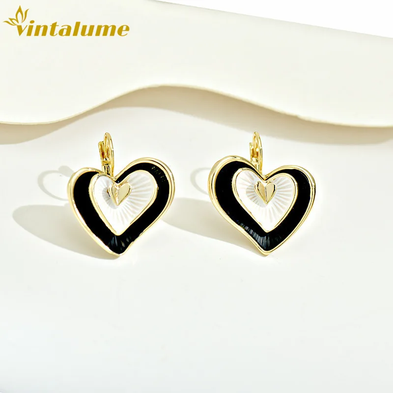 

Серьги-кольца Vintalume с цветной эмалью, двухслойные, в форме сердца, для женщин, модные украшения, простые и изящные серьги, подарок на вечеринку