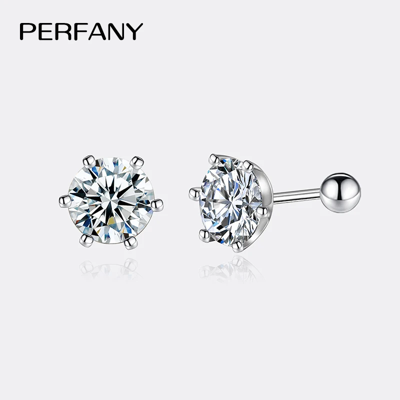 PERFANY 여성용 모이사나이트 귀걸이, S925 순수 실버 나사, 실험실 인증 다이아몬드 귀걸이, 웨딩 쥬얼리, 0.2CT-2CT