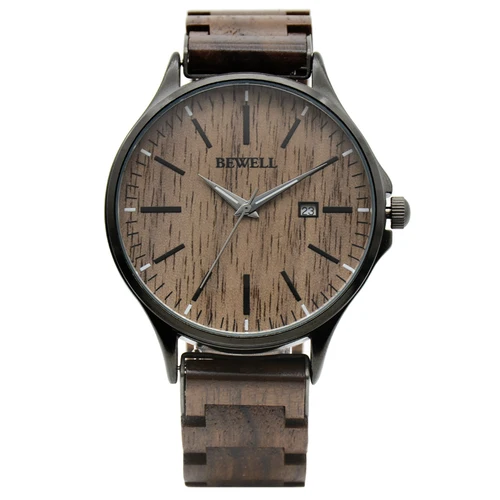 Reloj de pulsera de madera hecho a mano para hombre, reloj de cuarzo analógico delgado minimalista a la moda para hombre