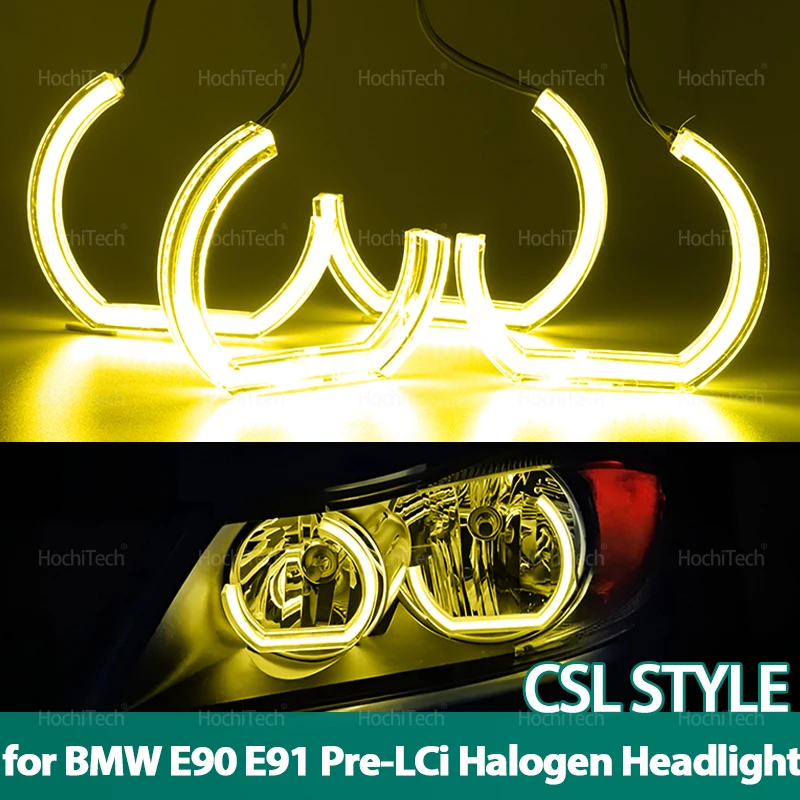 

LED Crystal Angel Eyes CS CSL Style DRL DTM U Shape Light Lemon Yellow Kit for BMW E90 E91 Pre-LCi Halogen Headlight 2005-2008