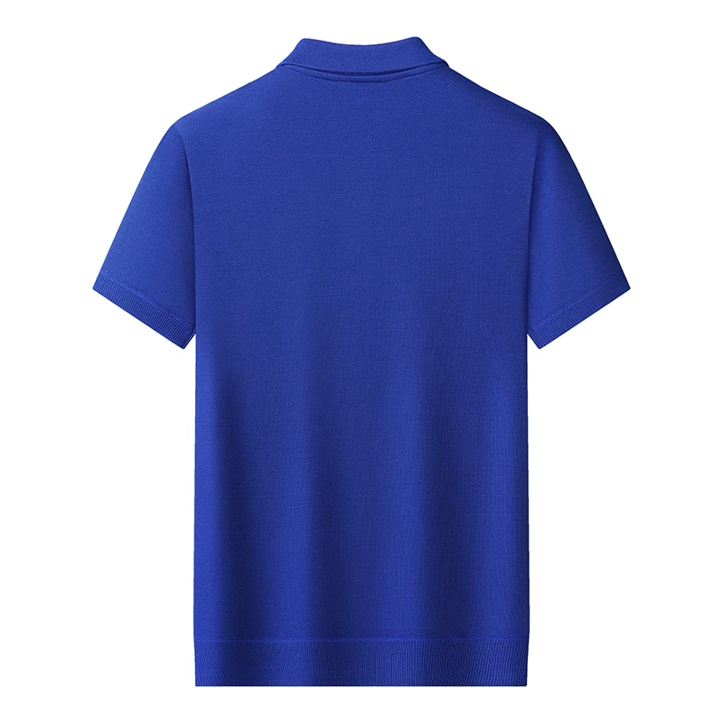 Men's Knit Polo Shirt Short Sleeve Business Casual Tee Shirts Breathable Summer Clothes Striped T-shirt Men Retro Lapel Jumpers