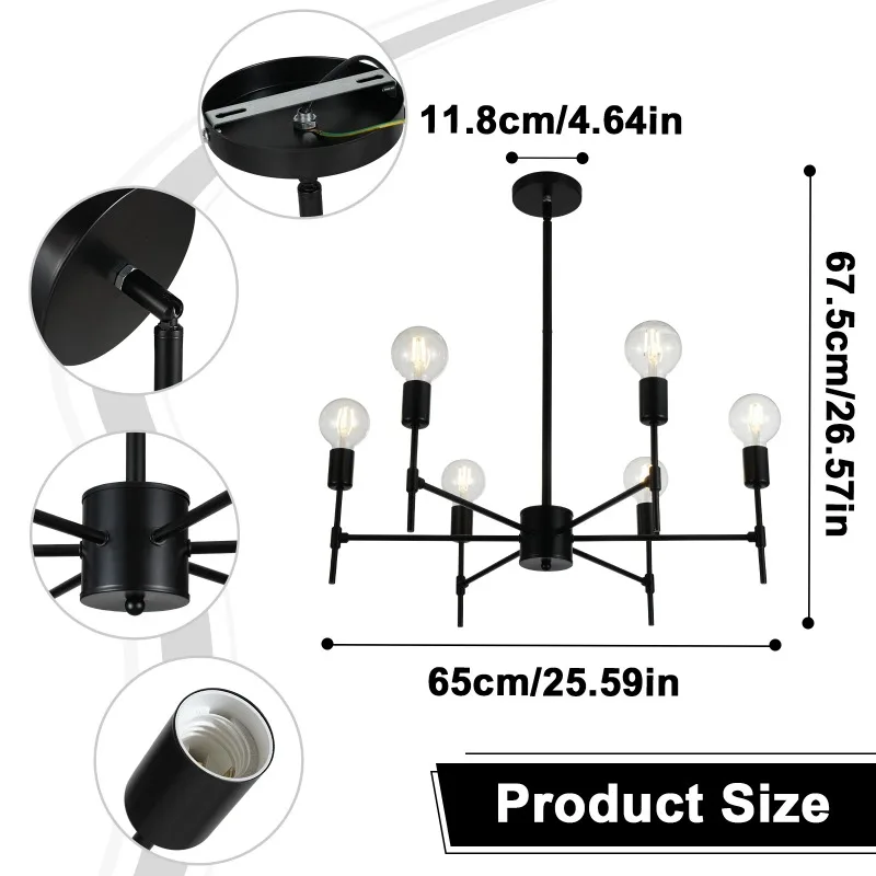 

Pendant Light 6-Light Modern Metal Chandelier Semi Flush Mount Ceiling Lamp Fixture Chandelier Industrial Farmhouse Ceiling Lamp
