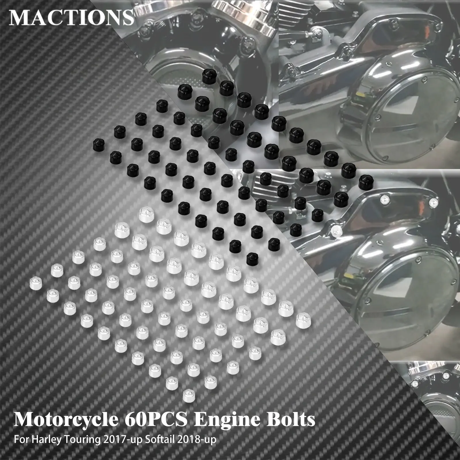 

Motorcycle Engine Bolts 60pcs Screw Caps Cover Protector For Harley Touring Road Street Glide FLHR Softail Fat Boy FLS 2018-Up