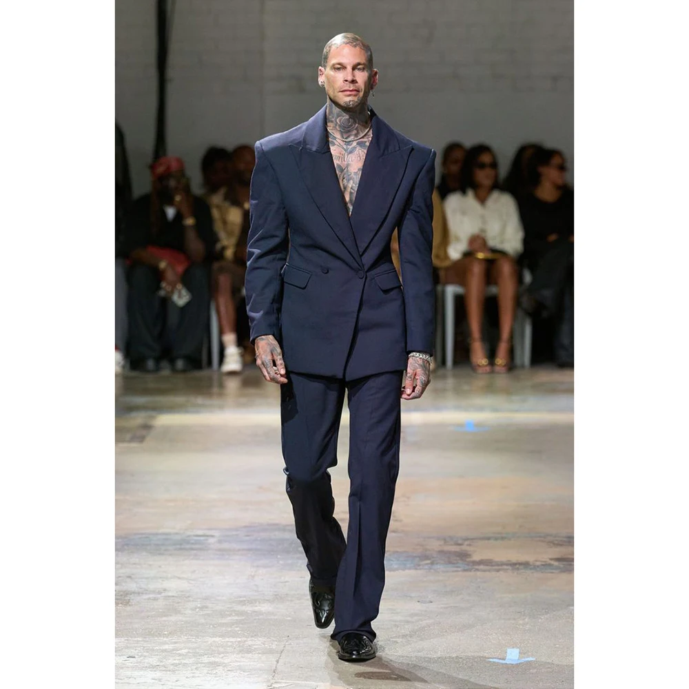 

Chic Men's Suits 2 Pieces Jacket Pant Sets High Quality Double Breasted Peak Lapel Outfits Customize Male Banquet Tuxedos 2025