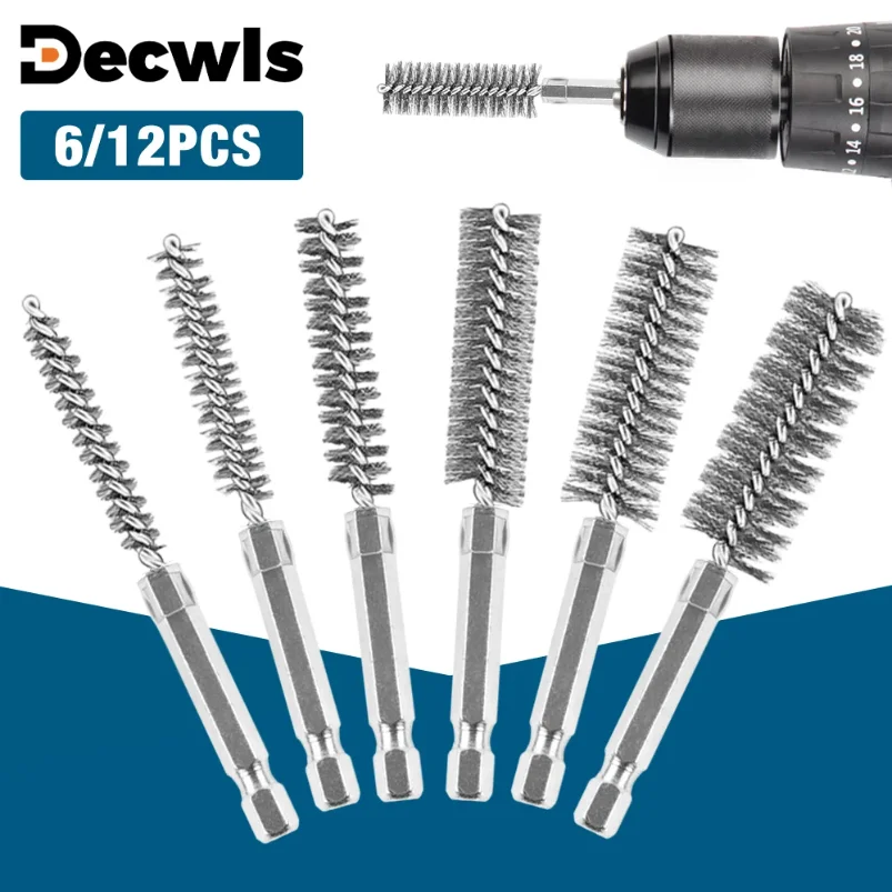 

6/12Pcs Stainless Steel Wire Brush,Drilling Cleaning Brush Set, 1/4 Inch Hexagonal Handle, Grinding Polishing Rust Removal Tools