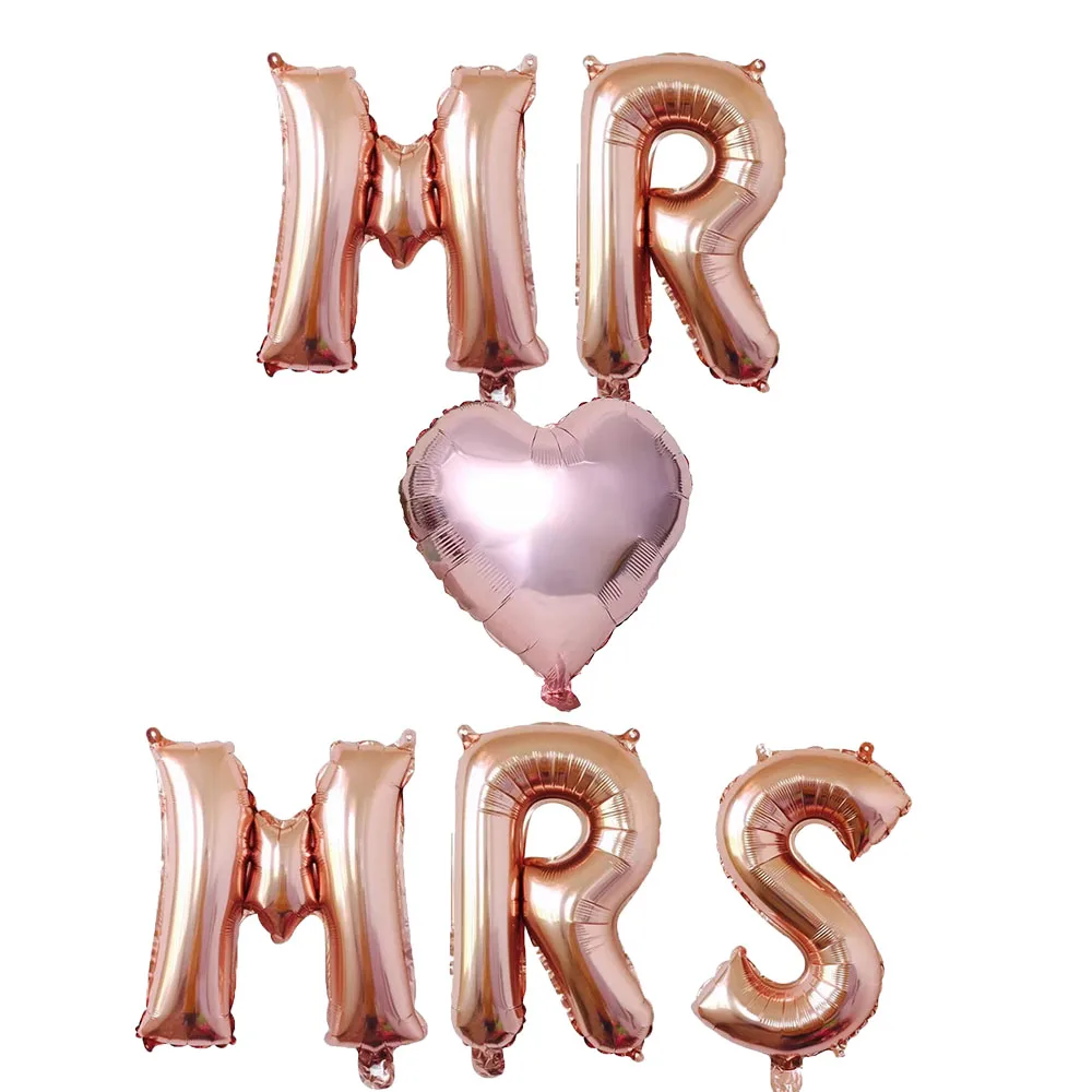 

6pcs 16inch rose gold letter balloons MR MRS heart foil balloon Wedding anniversary Valentine's day party decoration supplies