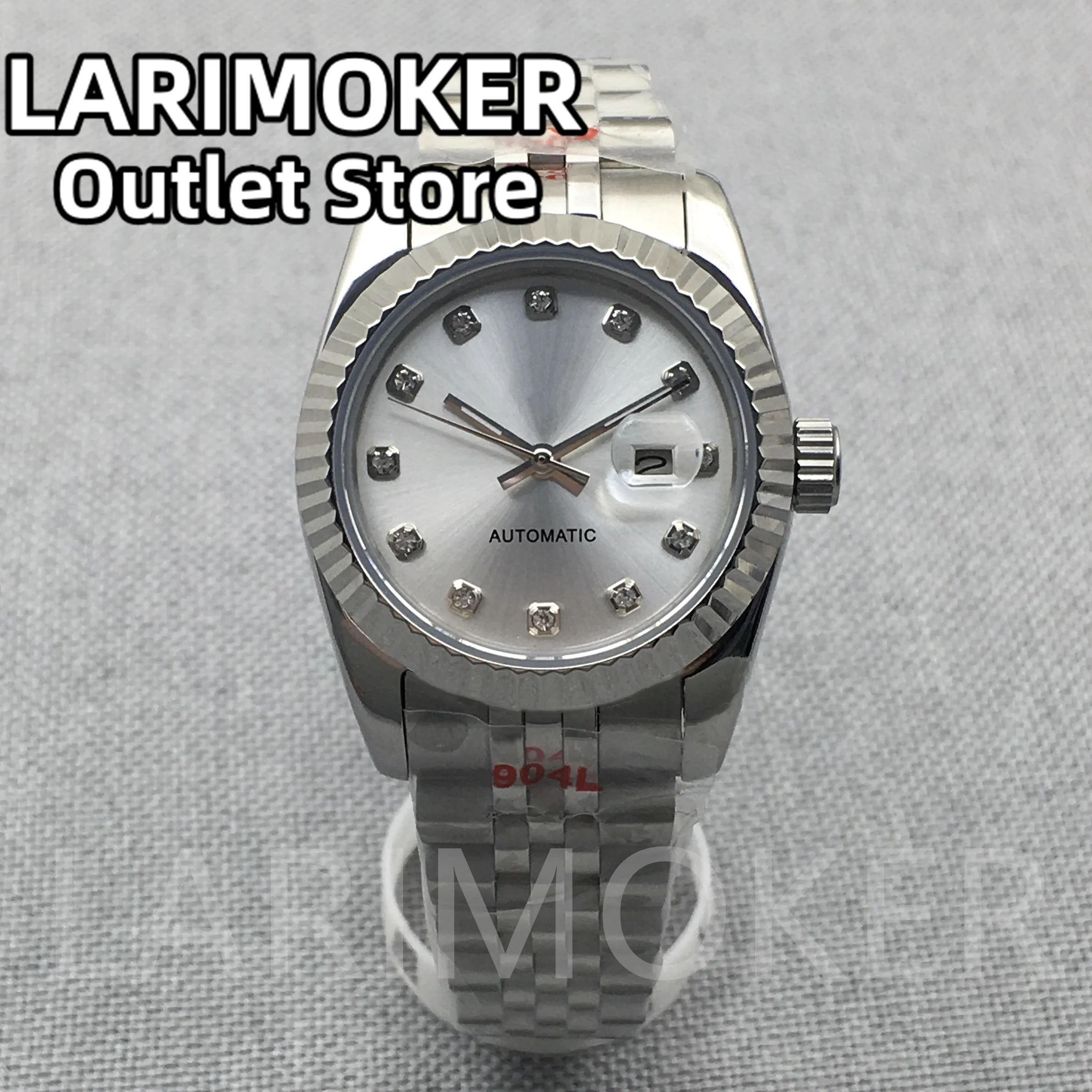 LARIMOKER 31mm Sapphire Glass Decorated Diamond  Silver Mechanical Ladies Watch Case with Diamond Index Dial Fit NH05 Movement