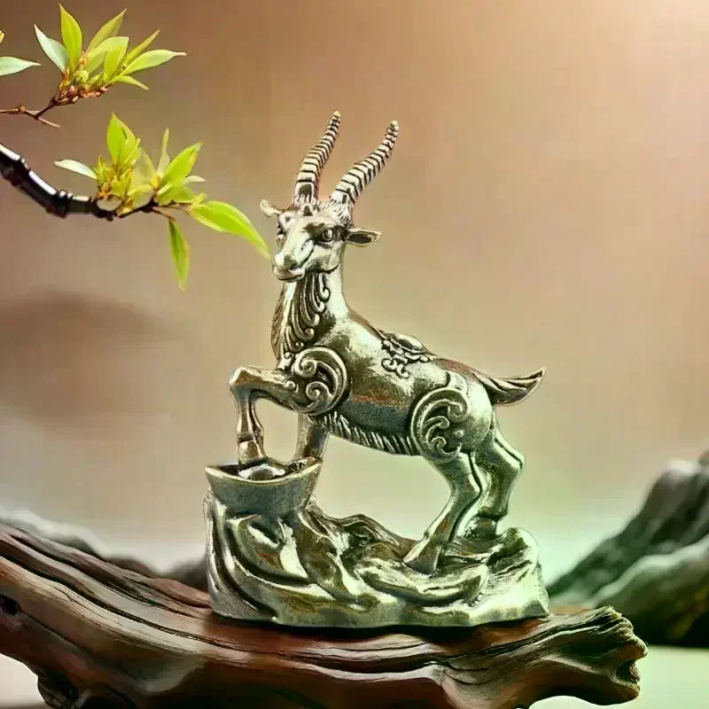 Vintage Brass Lucky Zodiac Animal Stepping Treasure Antelope Statue Desktop Home Ornament Decoration