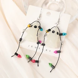 1Pair Christmas Drop Earrings Resin 3D Glow In Dark Ghost With Colorful Light Bulb Jewelry For Girl and Woman Birthday Gift