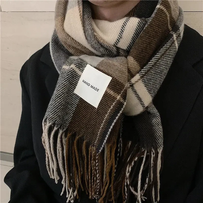 Bufanda Clásica de Invierno para hombre y mujer, chal de Cachemira de imitación con logotipo, estilo coreano, ideal para negocios y estudiantes,