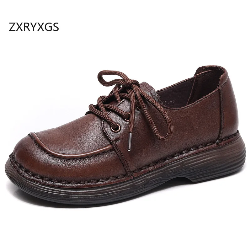 

ZXRYXGS темпераментные модные повседневные кроссовки на плоской подошве из натуральной кожи, новинка 2026, удобная женская дорожная обувь на шнуровке на плоской подошве