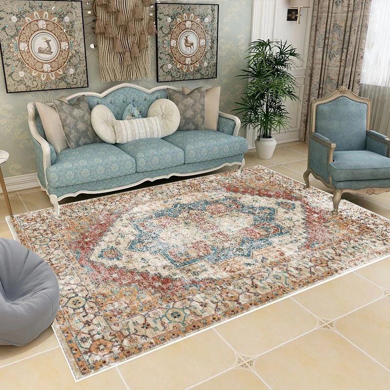 

Retro Bohemian Carpets for Living Room Non-slip Easy Cleaning Rugs for Bedroom Large Area Decoration Home Sofa Side Floor Mats