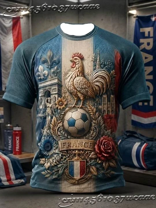 Unisex France Fan Soccer Jersey Rooster Eiffel Tower Graphic Pattern Background Casual Street Athletic Uniform FamilyMatching - view 3