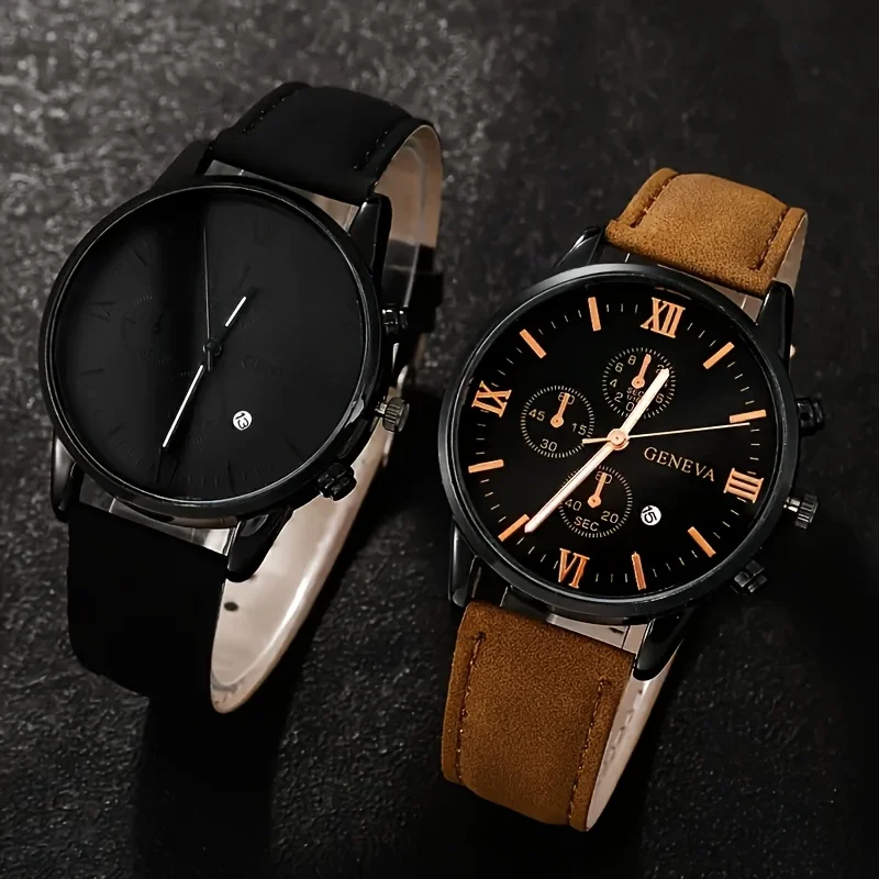 8pcs/set Casual and Fashionable Simple Men's Round Watch Combination Set, Suitable for Wearing in Various Occasions