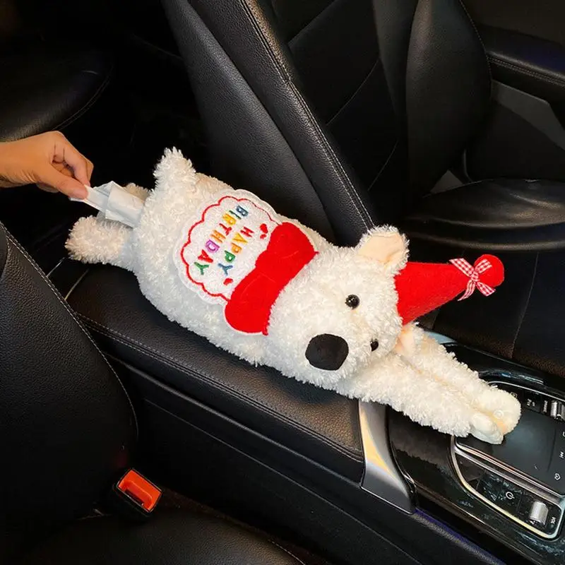 Tissue Holder For Car Plush Car Armrest Napkin Box Cute Tissue Holder Long-Lasting Car Paper Dispenser Creative Animal Tissue