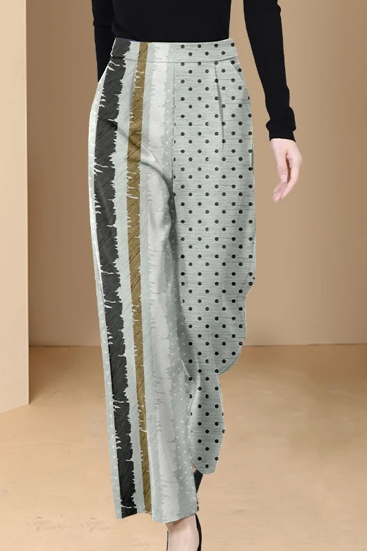 2023 New Polka Dot Print Slimming Casual Pants Women's Ele Long Pants Drapey High Waist Wide Leg Trousers